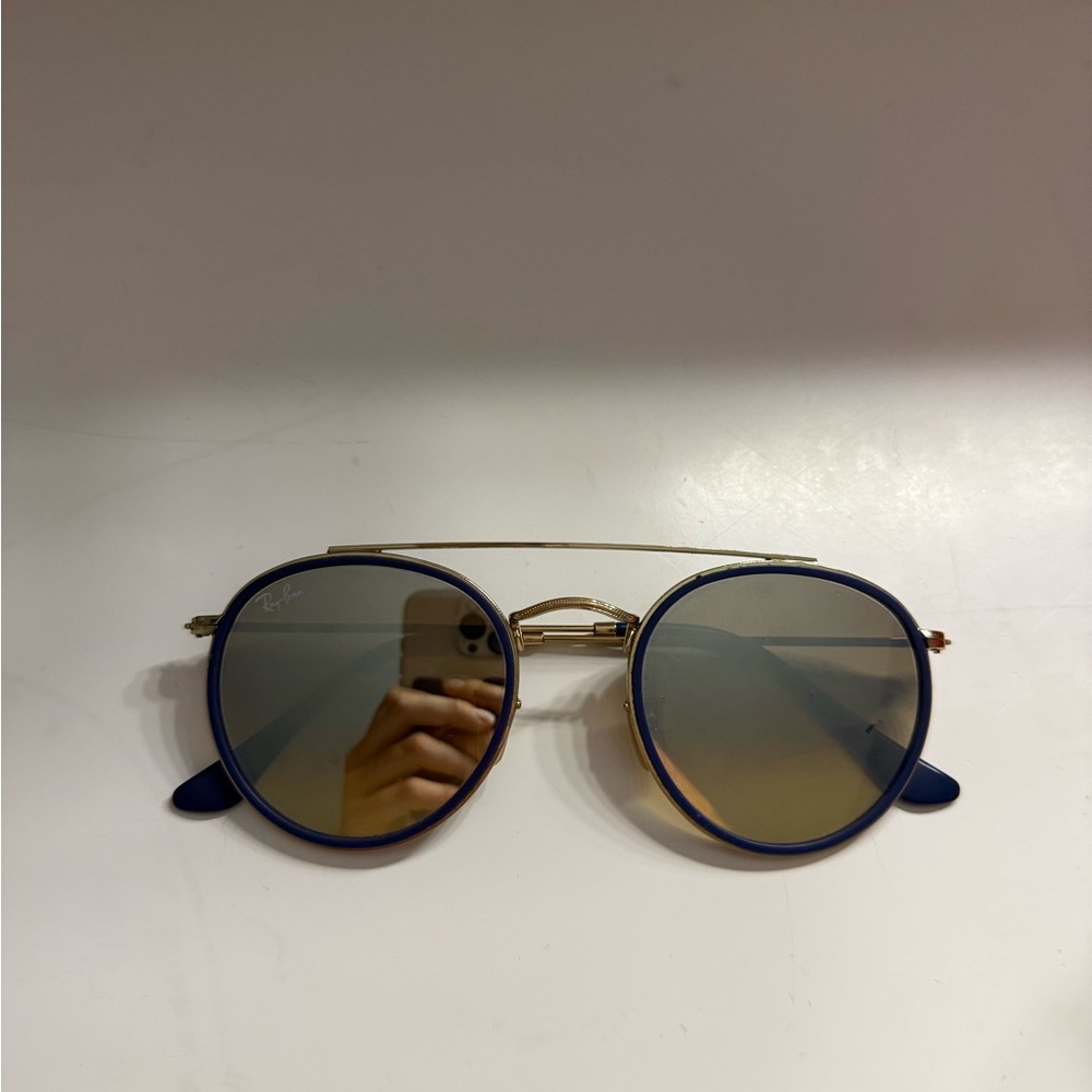 Ray-Ban Blue and Gold Round Sunglasses